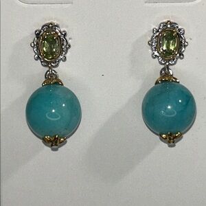 NWT Gems En Vogue Genuine Amazonite & Peridot Gemstone Designer Earrings